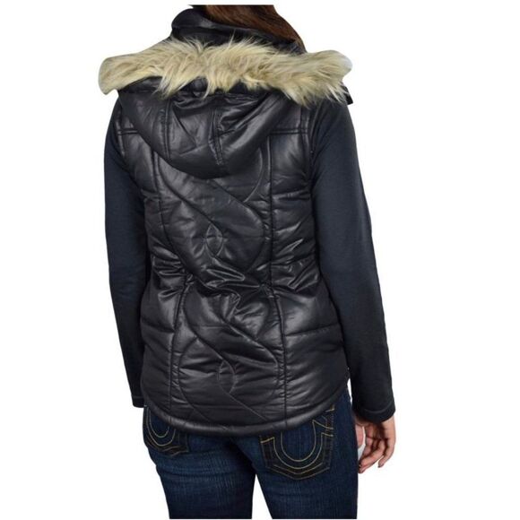 Vans Black Fort Greene Puffer Vest with Removable Faux Fur Hoodie Size XL - Picture 2 of 14